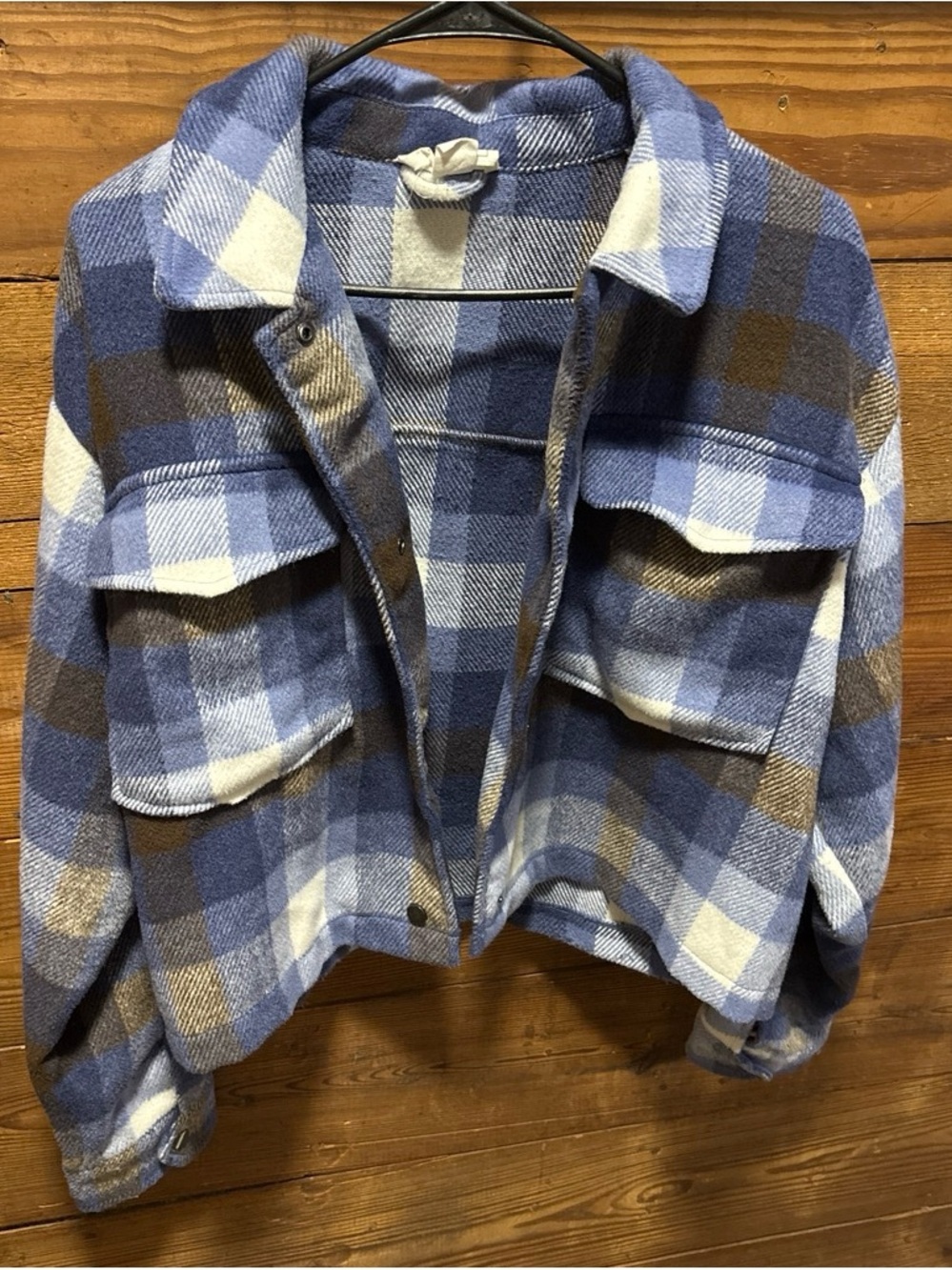 For The Republic Blue White Brown Plaid Utility Shacket new without tags